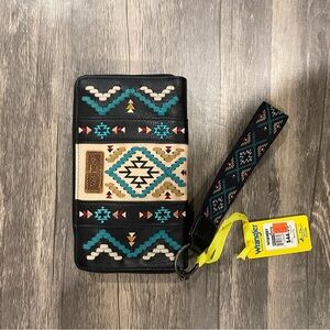 Wrangler Black and Teal Patterned Wristlet